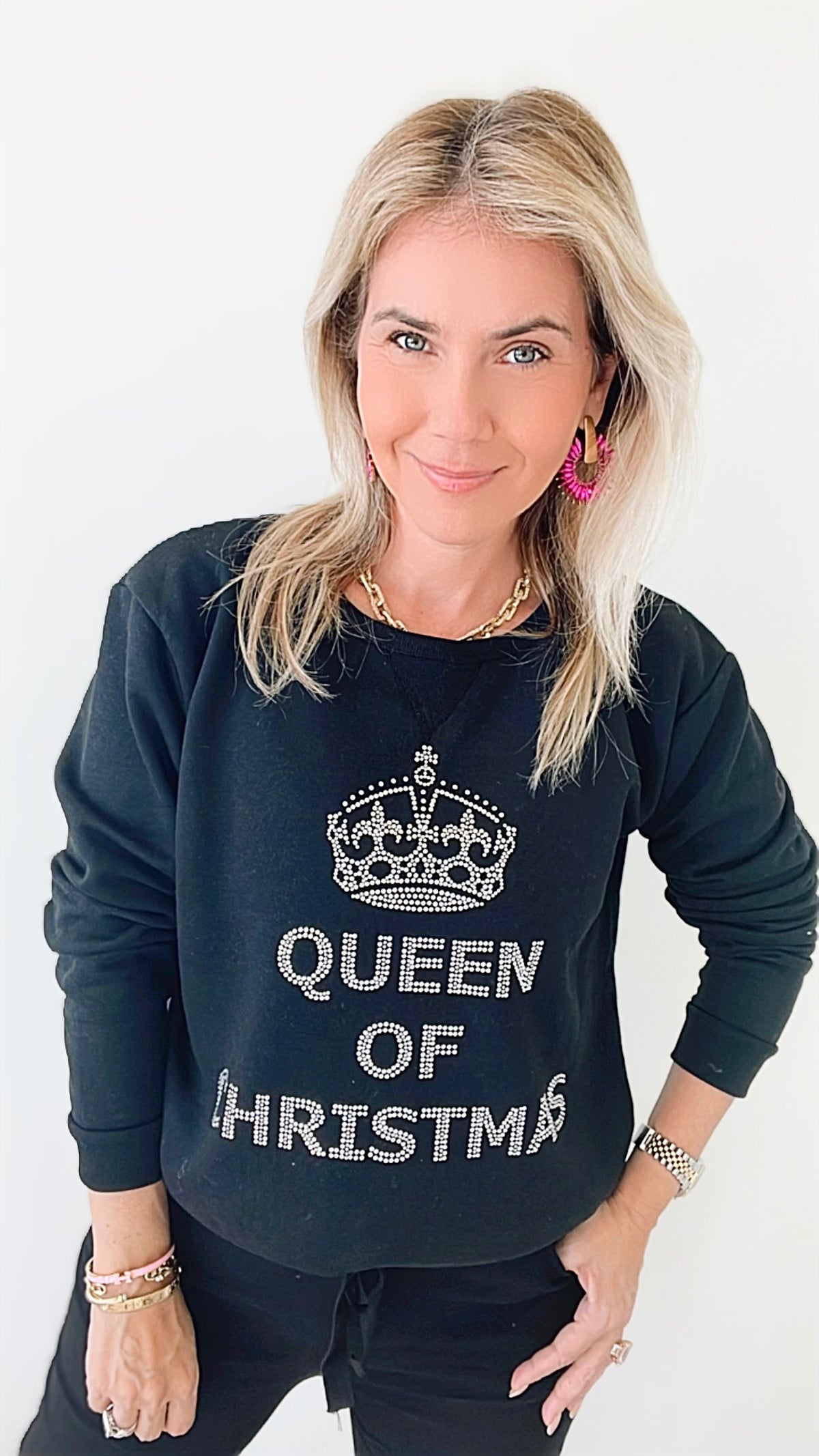 "Queen of Christmas" Custom Sweatshirt-130 Long Sleeve Tops-CB-Coastal Bloom Boutique, find the trendiest versions of the popular styles and looks Located in Indialantic, FL