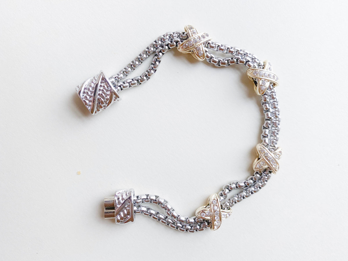 Inspired Double Strand Triple "X" Two Tone Bracelet-230 Jewelry-Wona-Coastal Bloom Boutique, find the trendiest versions of the popular styles and looks Located in Indialantic, FL