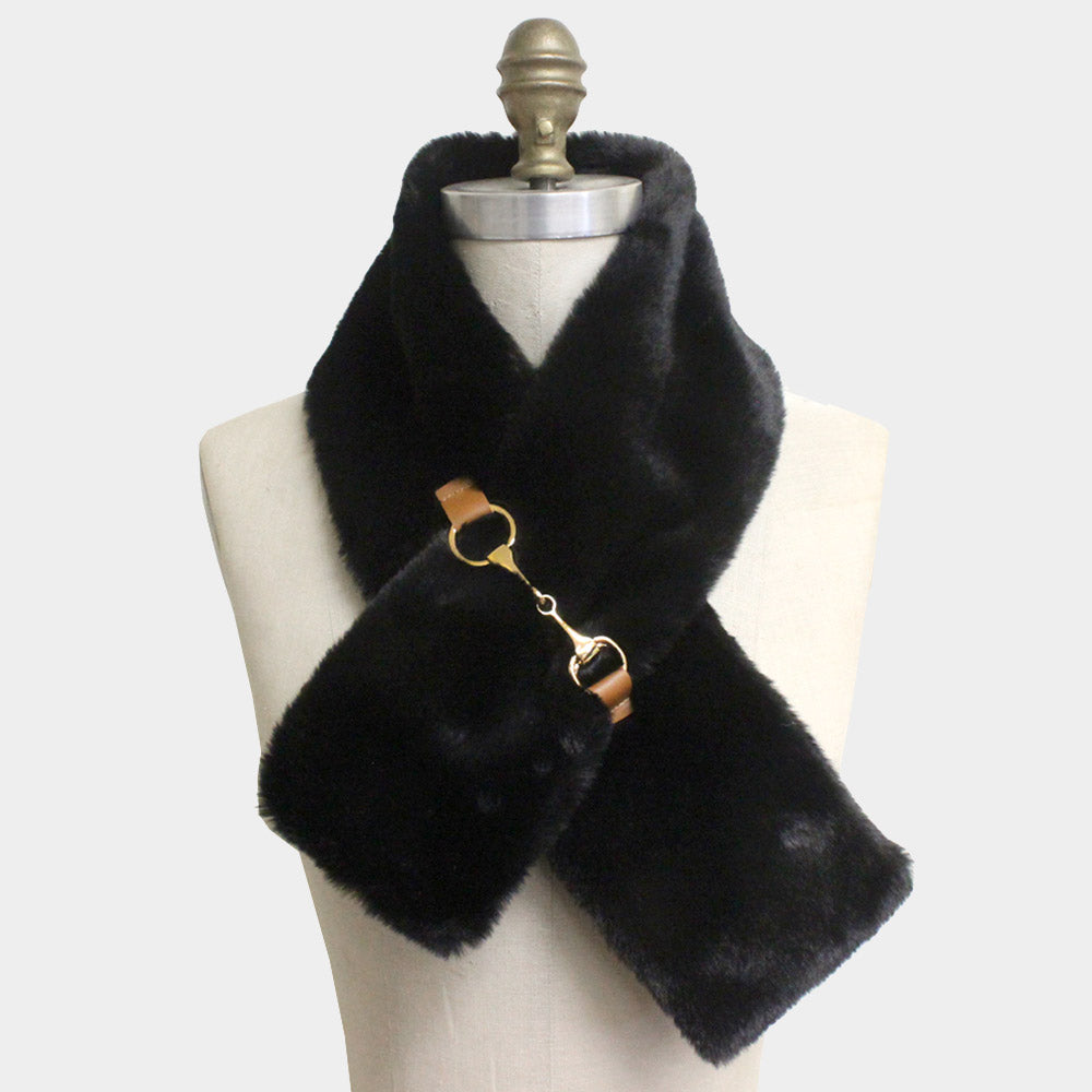 Pull Through Black Faux Fur Leather Scarf-260 Other Accessories-Wona Trading-Coastal Bloom Boutique, find the trendiest versions of the popular styles and looks Located in Indialantic, FL