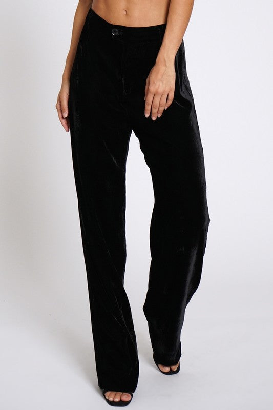 Velvet Low Rise Pants - Black-170 Bottoms-Sans Souci-Coastal Bloom Boutique, find the trendiest versions of the popular styles and looks Located in Indialantic, FL