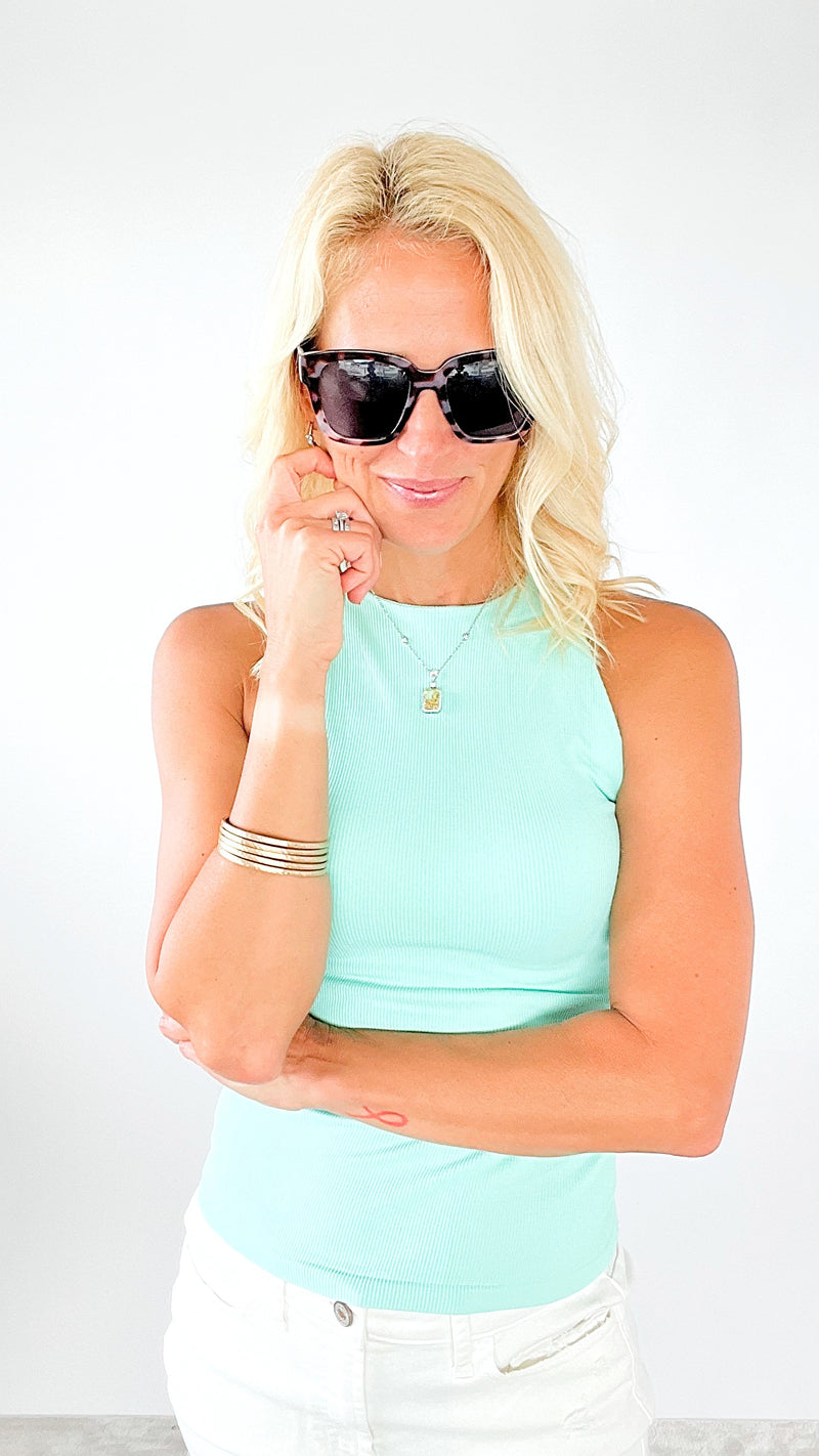 Brazilian Ribbed High Neck Built-In Bra Cami-220 Intimates-VZ Group-Coastal Bloom Boutique, find the trendiest versions of the popular styles and looks Located in Indialantic, FL