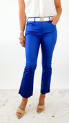 Faux Leather Stretch Pants - Blue-170 Bottoms-Q2-Coastal Bloom Boutique, find the trendiest versions of the popular styles and looks Located in Indialantic, FL