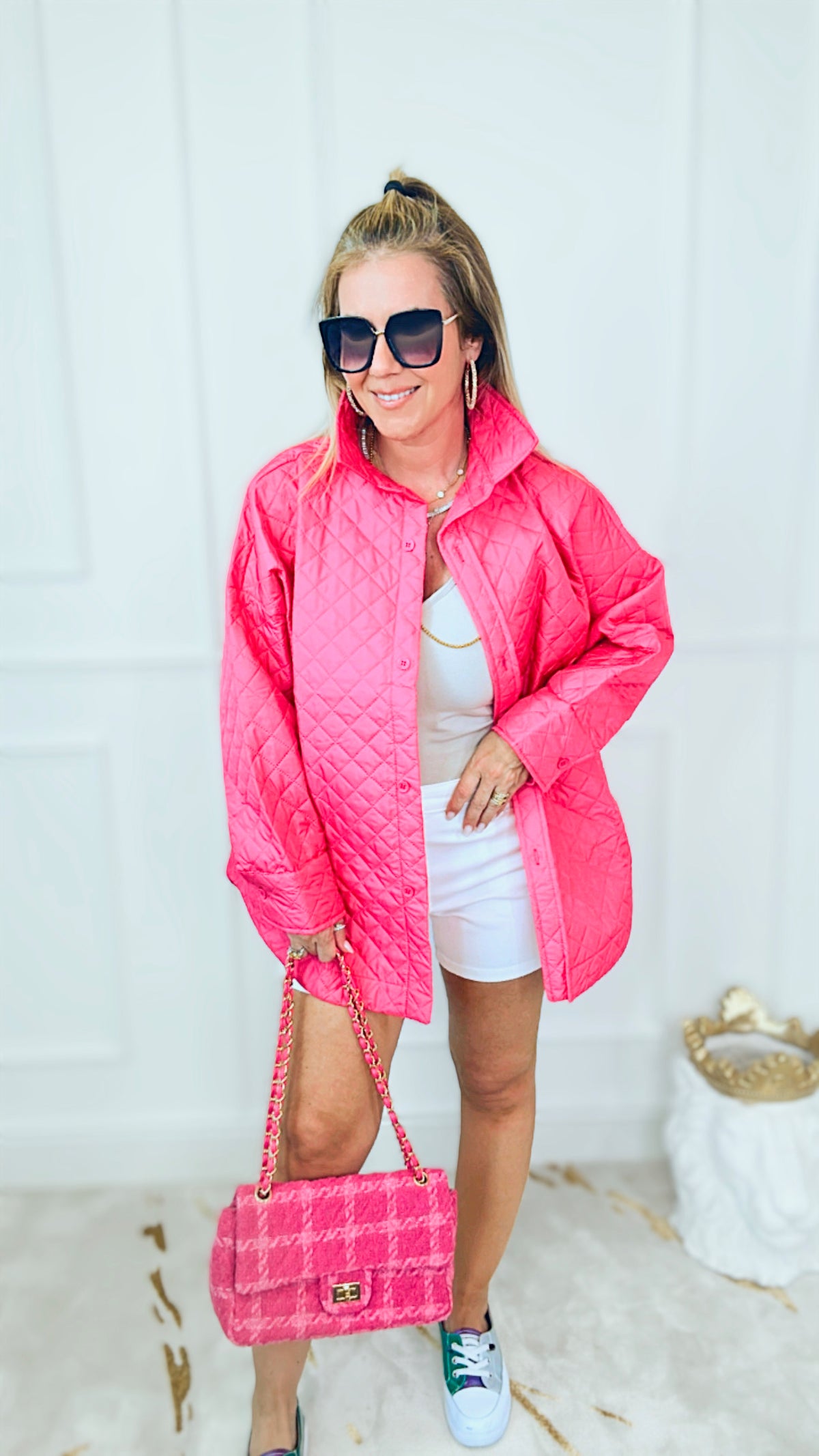 Relaxed Quilted Padded Jacket - Fuchsia-160 Jackets-TOUCHE PRIVE-Coastal Bloom Boutique, find the trendiest versions of the popular styles and looks Located in Indialantic, FL