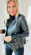 Moto Faux Leather Collar Jacket - Black-160 Jackets-ShopIrisBasic-Coastal Bloom Boutique, find the trendiest versions of the popular styles and looks Located in Indialantic, FL