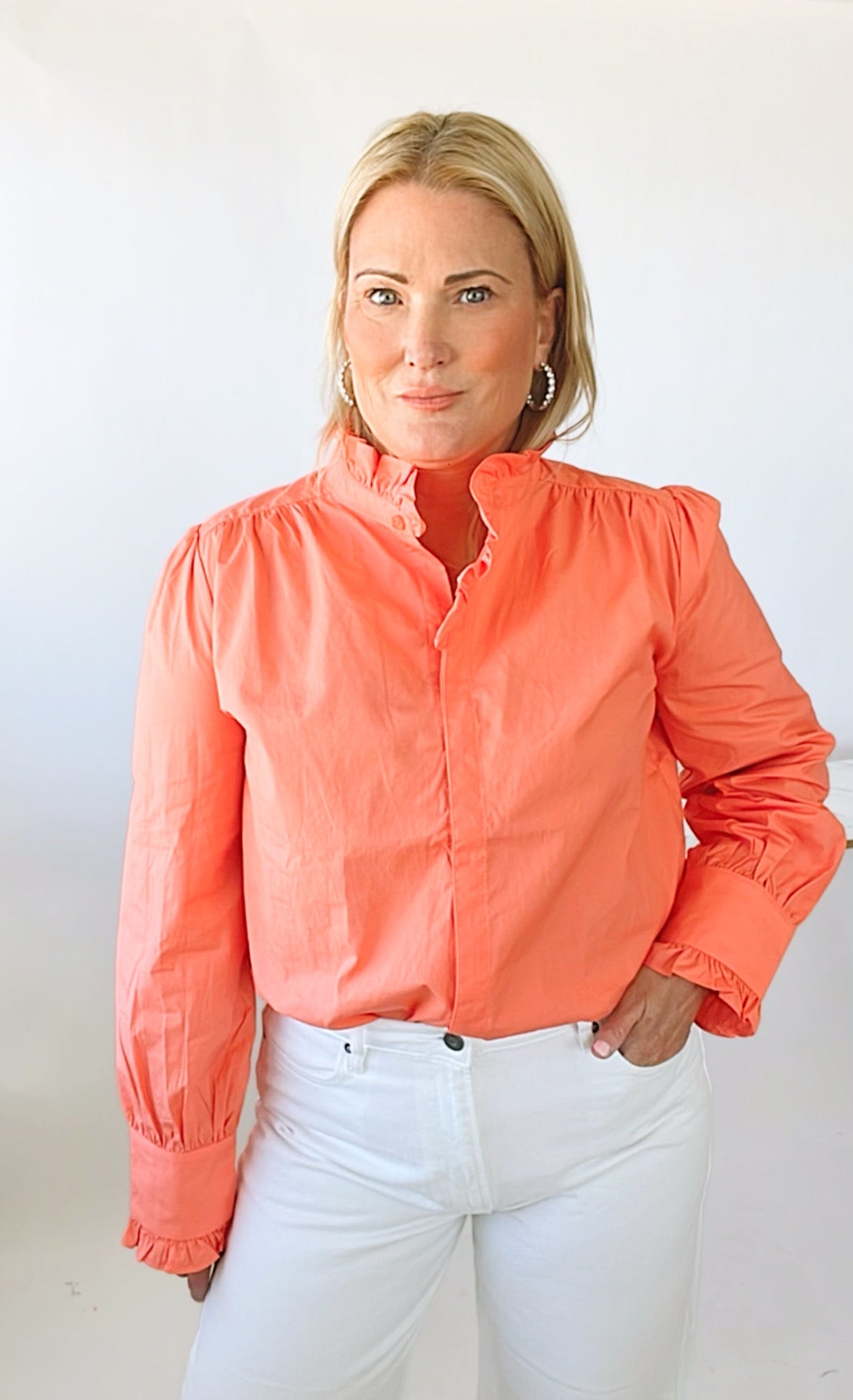 Wilshire Poplin Blouse - Light Coral-130 Long Sleeve Tops-MAZIK-Coastal Bloom Boutique, find the trendiest versions of the popular styles and looks Located in Indialantic, FL
