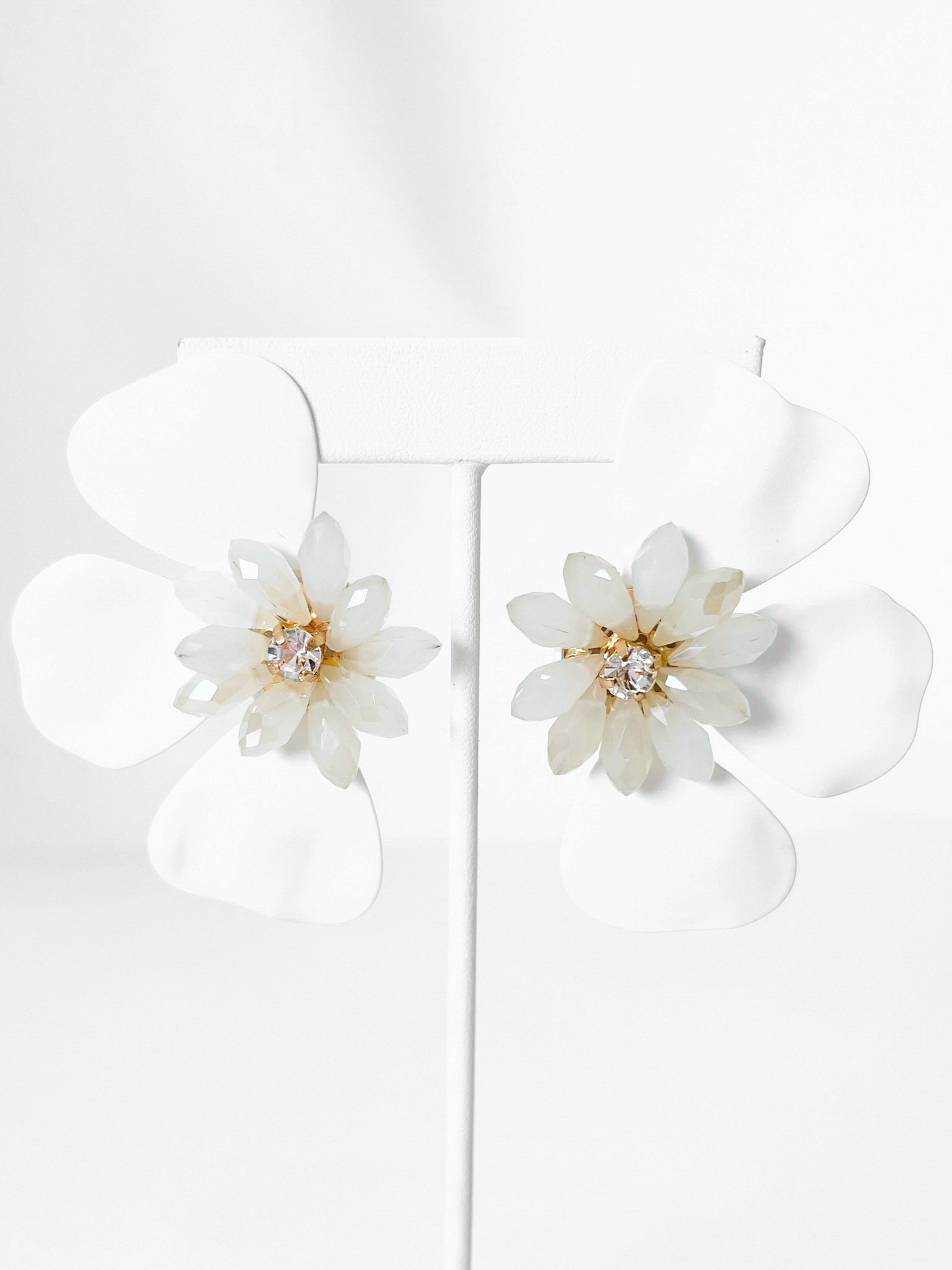 White Flower Leaf Earrings-230 Jewelry-Golden Stella-Coastal Bloom Boutique, find the trendiest versions of the popular styles and looks Located in Indialantic, FL
