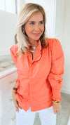 Wilshire Poplin Blouse - Light Coral-130 Long Sleeve Tops-MAZIK-Coastal Bloom Boutique, find the trendiest versions of the popular styles and looks Located in Indialantic, FL