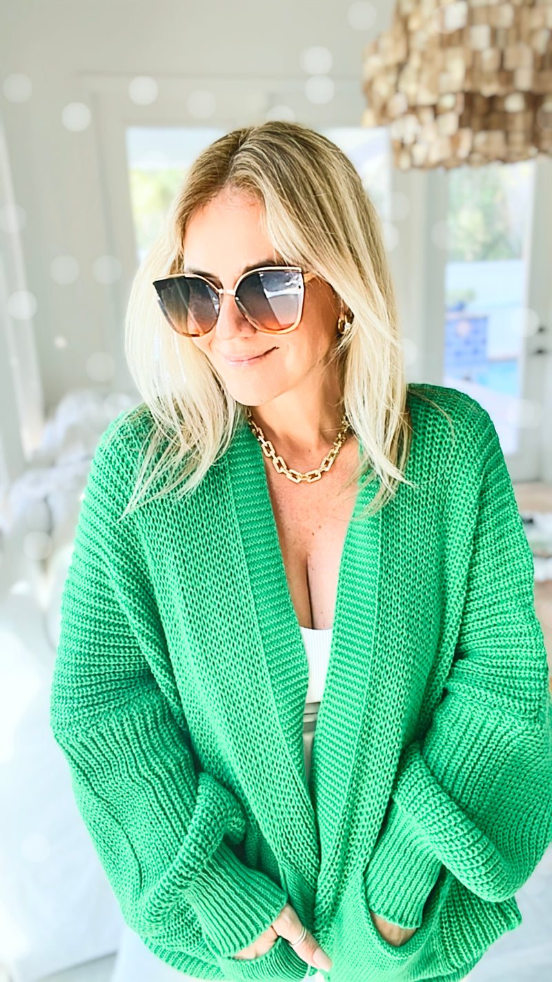 Sugar High Italian Cardigan-Green-150 Cardigans/Layers-Yolly-Coastal Bloom Boutique, find the trendiest versions of the popular styles and looks Located in Indialantic, FL