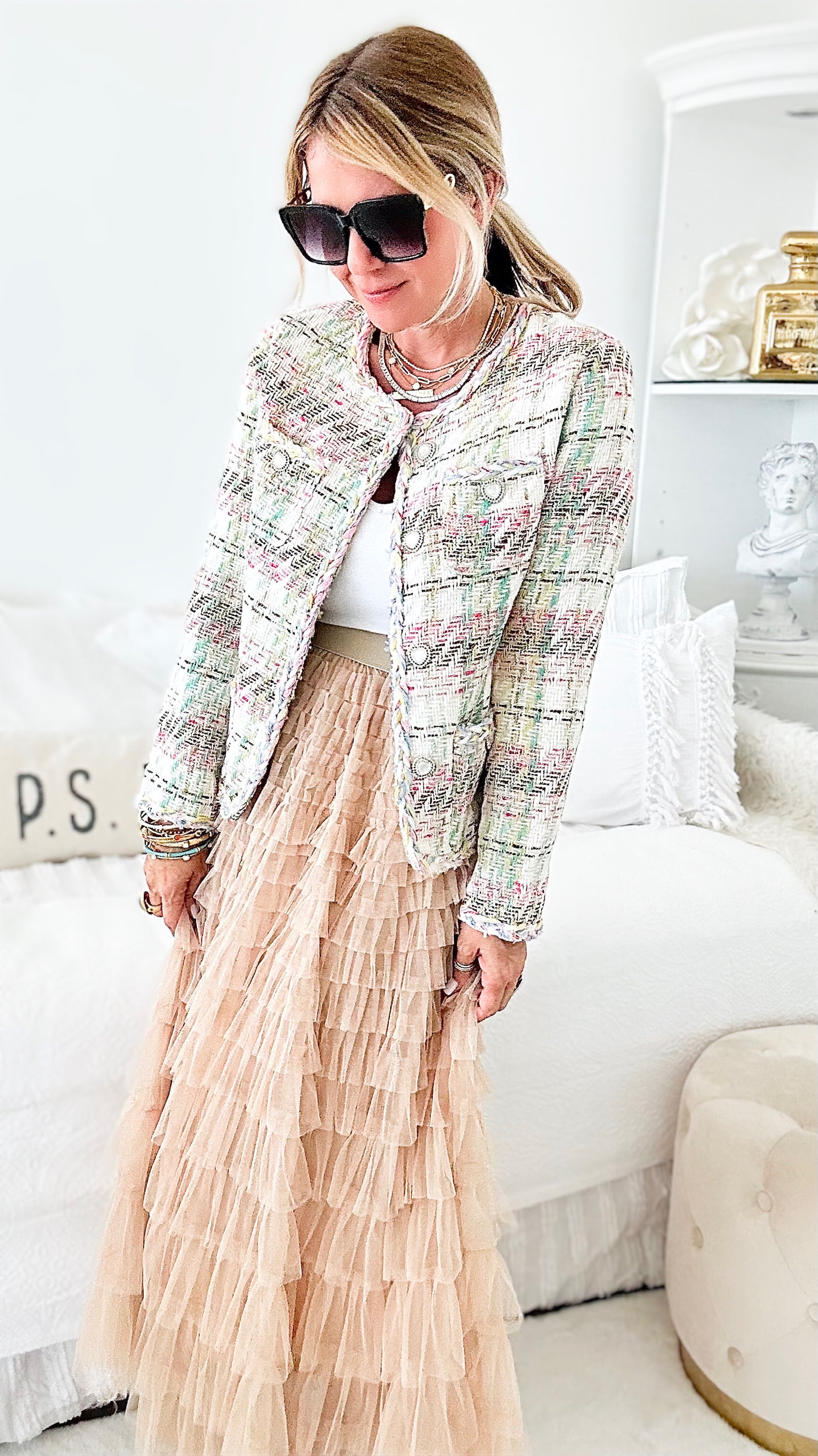 Stella Tiered Tulle Skirt - Latte-170 Bottoms-Taba Stitch-Coastal Bloom Boutique, find the trendiest versions of the popular styles and looks Located in Indialantic, FL