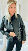 Moto Faux Leather Collar Jacket - Black-160 Jackets-ShopIrisBasic-Coastal Bloom Boutique, find the trendiest versions of the popular styles and looks Located in Indialantic, FL