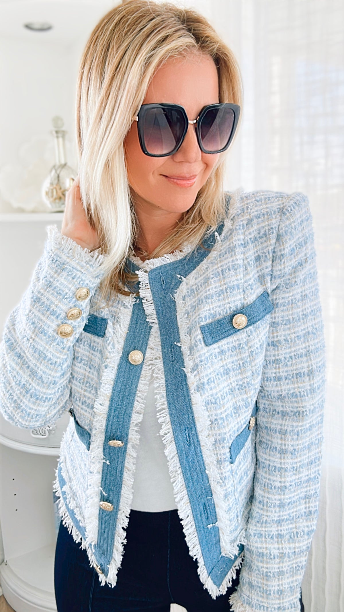 Le Marais Denim And Tweed Jacket-160 Jackets-MABLE-Coastal Bloom Boutique, find the trendiest versions of the popular styles and looks Located in Indialantic, FL