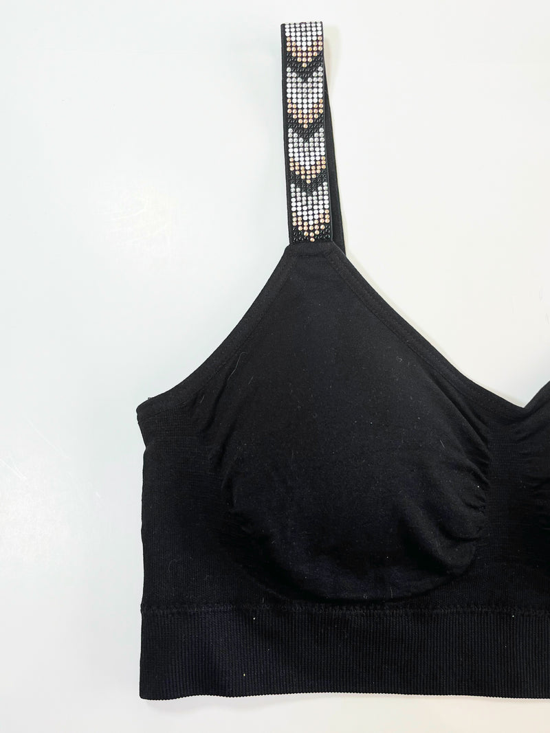One Size Metallic Chevron On Black Bra-220 Intimates-Strap-its-Coastal Bloom Boutique, find the trendiest versions of the popular styles and looks Located in Indialantic, FL