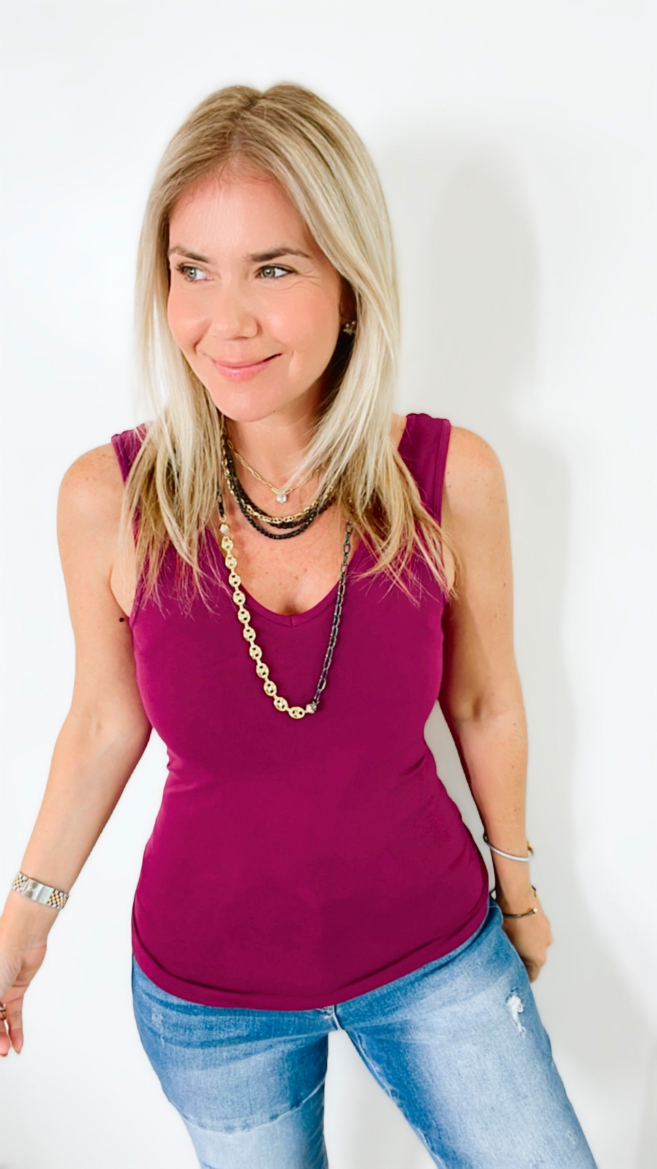 Crazy Beautiful V & Scoop Neck Braless Tank - Berry-220 Intimates-Elietian-Coastal Bloom Boutique, find the trendiest versions of the popular styles and looks Located in Indialantic, FL