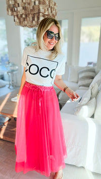 Bradshaw Satin Trim Tulle Skirt - Fuchsia-170 Bottoms-Yolly-Coastal Bloom Boutique, find the trendiest versions of the popular styles and looks Located in Indialantic, FL