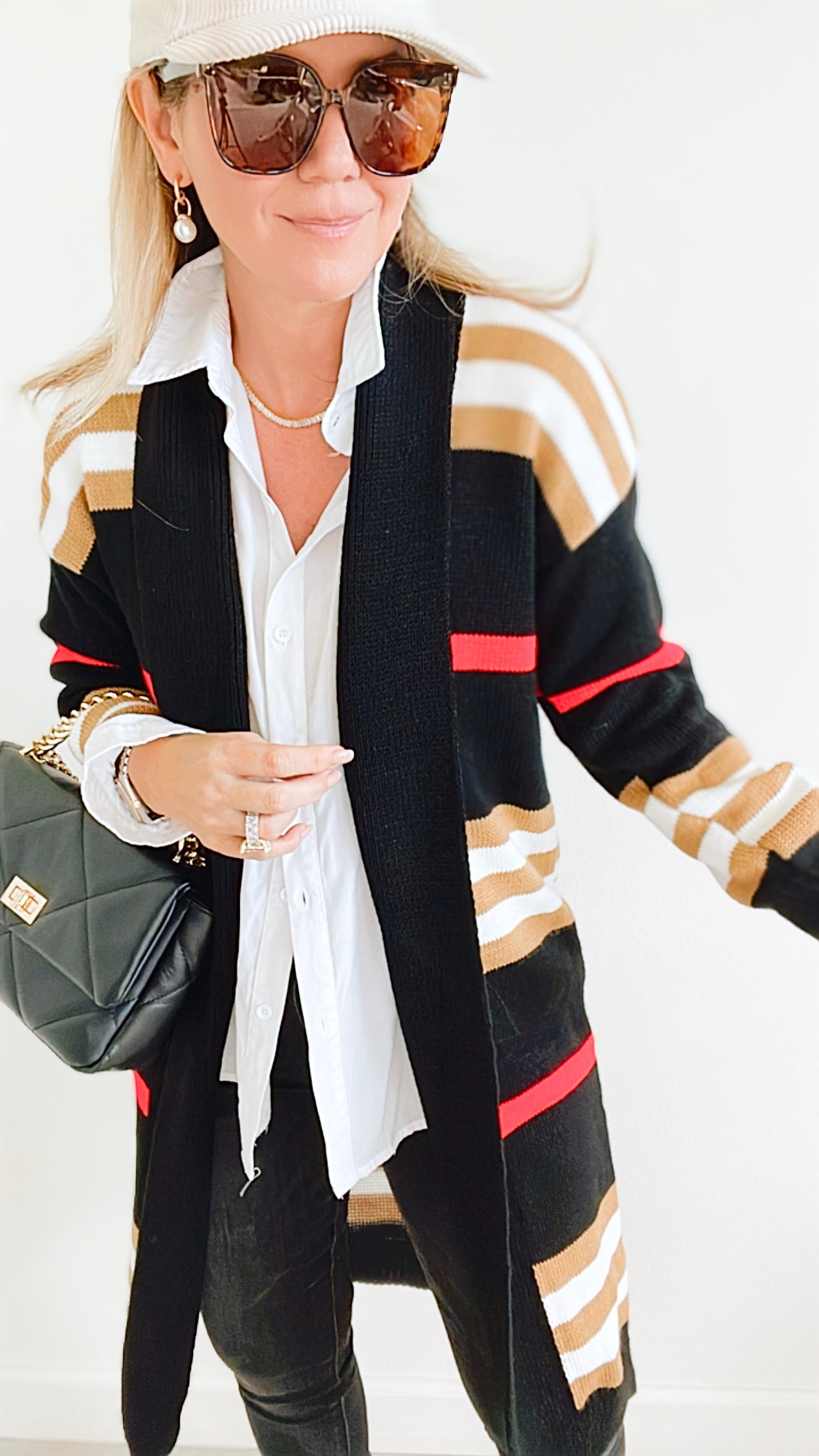 Iconic Striped Long Knitted Cardigan - Black-150 Cardigans/Layers-Germany-Coastal Bloom Boutique, find the trendiest versions of the popular styles and looks Located in Indialantic, FL