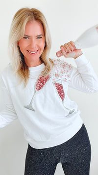 Sequin Champagne Sweatshirt - White-130 Long Sleeve Tops-Why Dress-Coastal Bloom Boutique, find the trendiest versions of the popular styles and looks Located in Indialantic, FL