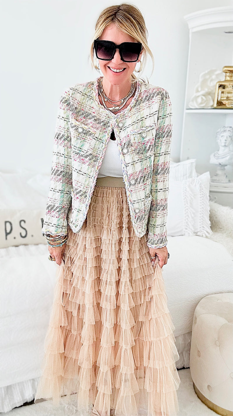 Stella Tiered Tulle Skirt - Latte-170 Bottoms-Taba Stitch-Coastal Bloom Boutique, find the trendiest versions of the popular styles and looks Located in Indialantic, FL
