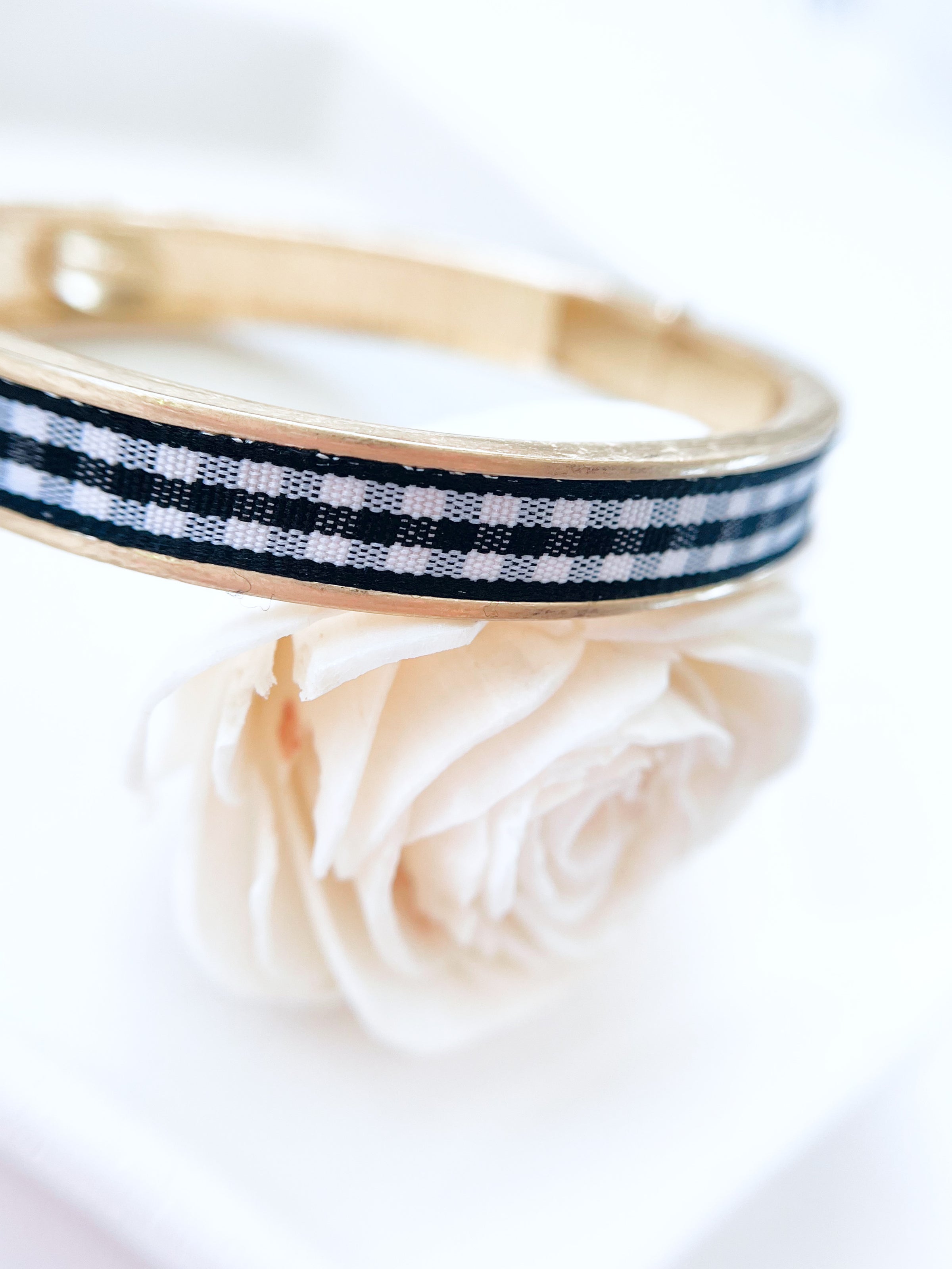 Mackenzie Gingham Bangle - Black-230 Jewelry-Canvas-Coastal Bloom Boutique, find the trendiest versions of the popular styles and looks Located in Indialantic, FL