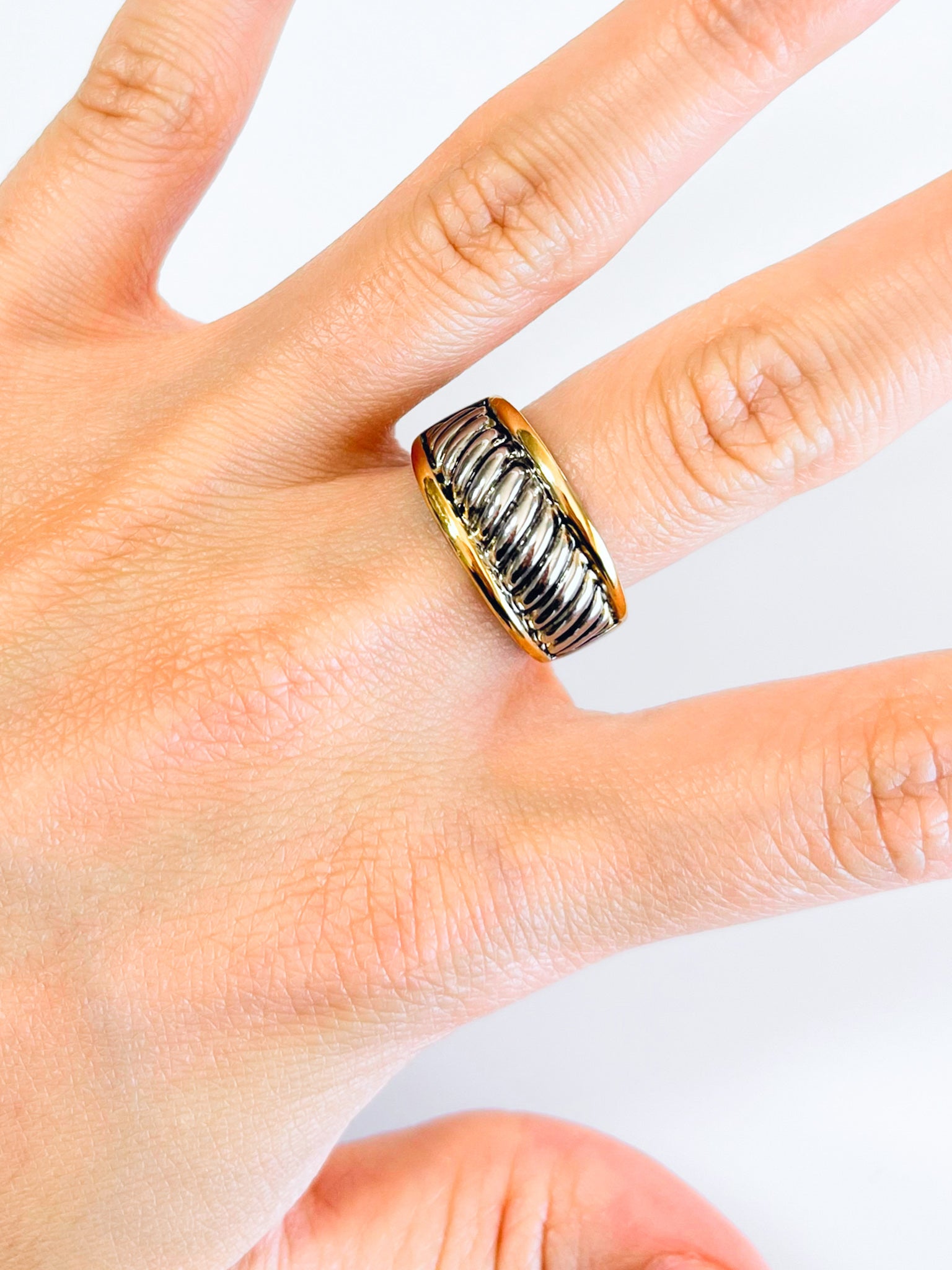 Cable Twist Two Tone Ring-230 Jewelry-Golden Stella-Coastal Bloom Boutique, find the trendiest versions of the popular styles and looks Located in Indialantic, FL