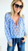 Quatrefoil Embroidered Sleeve Top-130 Long Sleeve Tops-Dolma-Coastal Bloom Boutique, find the trendiest versions of the popular styles and looks Located in Indialantic, FL