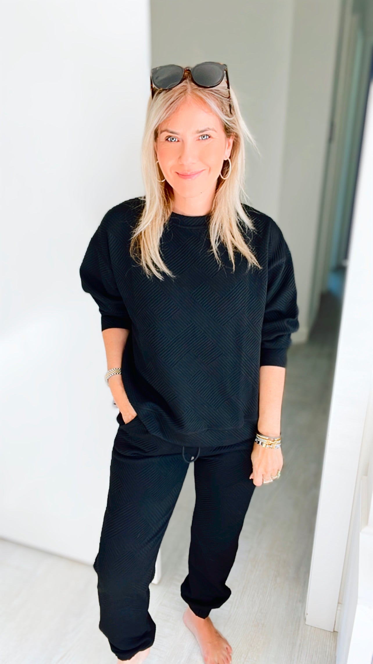 Taylor Textured Sweatshirt - Black-130 Long Sleeve Tops-See and Be Seen-Coastal Bloom Boutique, find the trendiest versions of the popular styles and looks Located in Indialantic, FL