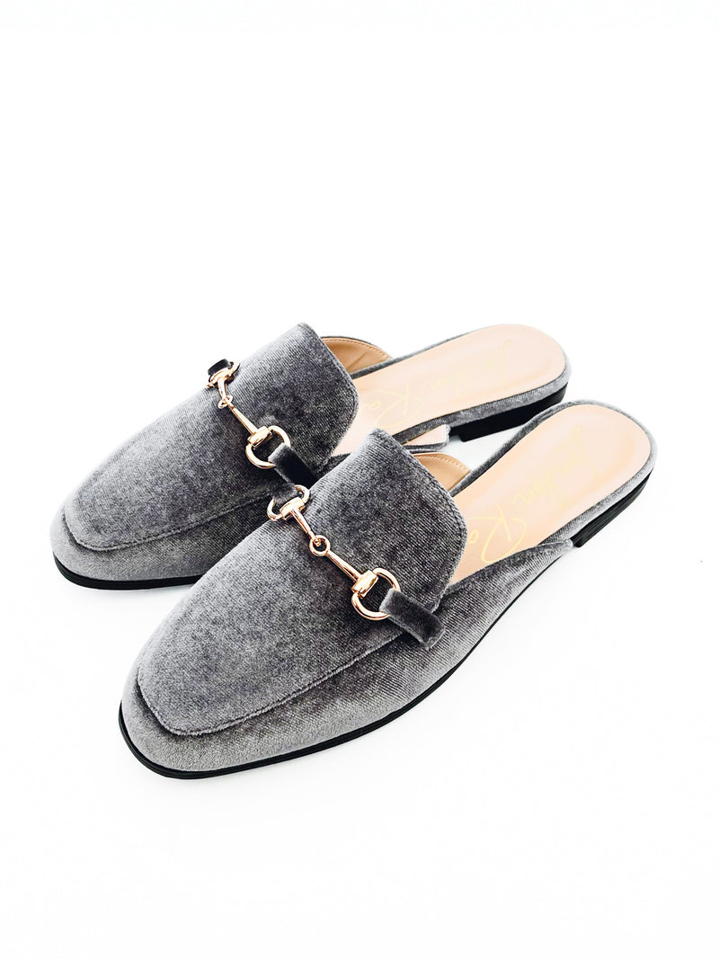 Velvet Buckled Faux Leather Croc Mules - Grey-250 Shoes-RagCompany-Coastal Bloom Boutique, find the trendiest versions of the popular styles and looks Located in Indialantic, FL