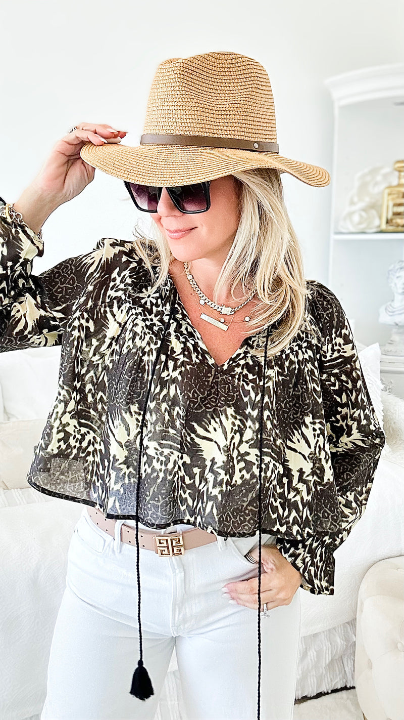 Cotton Safari Cuff Sleeve Crop Top-130 Long Sleeve Tops-Venti6-Coastal Bloom Boutique, find the trendiest versions of the popular styles and looks Located in Indialantic, FL