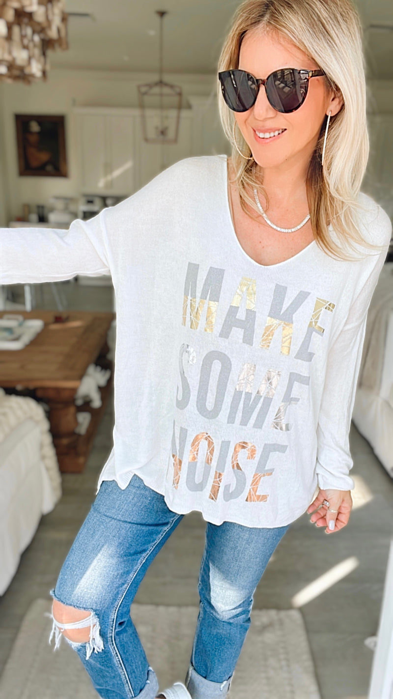 Make Some Noise Knit-White-130 Long Sleeve Tops-Venti6 Outlet-Coastal Bloom Boutique, find the trendiest versions of the popular styles and looks Located in Indialantic, FL