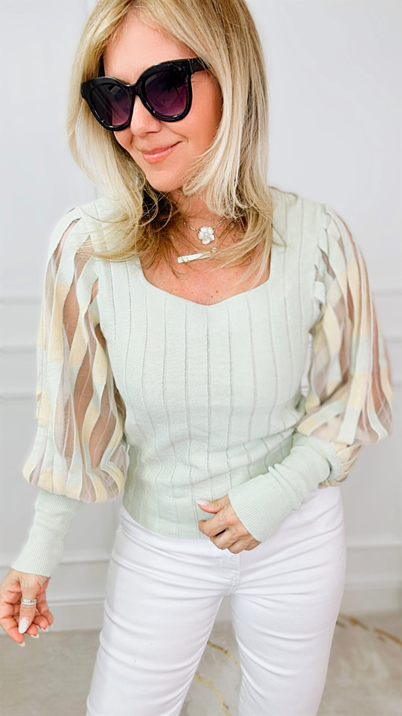 Limoncello Sheer Puff Sleeve Top-140 Sweaters-See and Be Seen-Coastal Bloom Boutique, find the trendiest versions of the popular styles and looks Located in Indialantic, FL