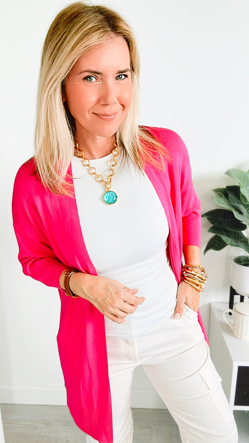 Tuesday Ribbed Italian Cardigan - Fuchsia-150 Cardigans/Layers-Yolly-Coastal Bloom Boutique, find the trendiest versions of the popular styles and looks Located in Indialantic, FL