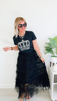 Ruffle Tiered Midi Skirt - Black-170 Bottoms-Taba Stitch-Coastal Bloom Boutique, find the trendiest versions of the popular styles and looks Located in Indialantic, FL