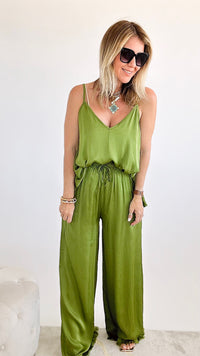 Silky Fringe Italian Palazzo Pants - Apple Green-170 Bottoms-Tempo-Coastal Bloom Boutique, find the trendiest versions of the popular styles and looks Located in Indialantic, FL