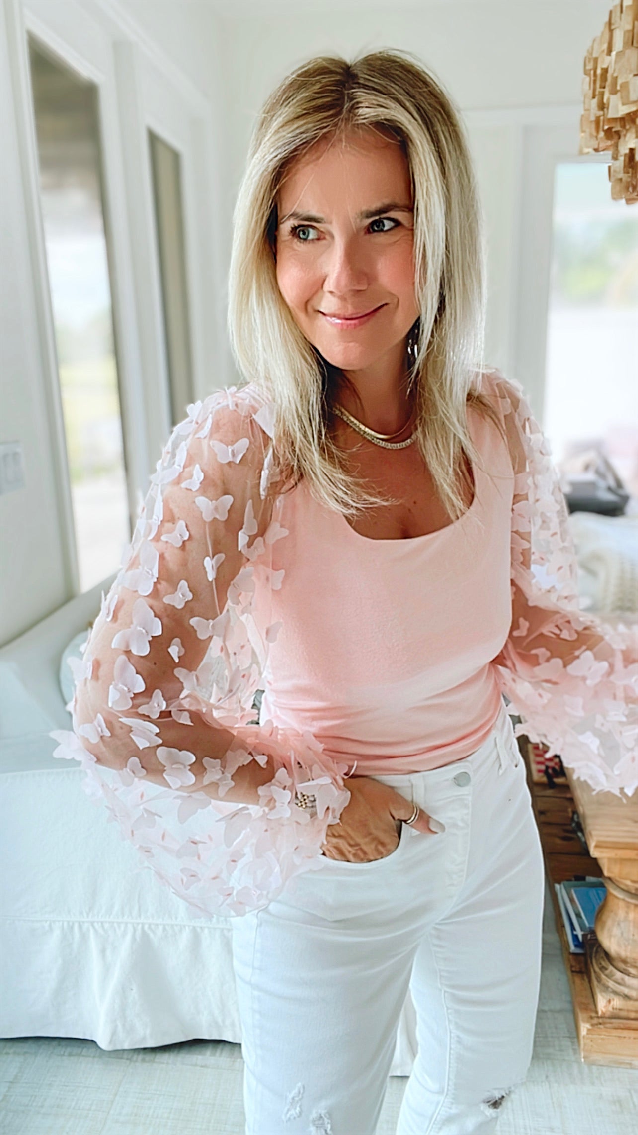 Butterfly Lace Bodysuit - Blush-130 Long Sleeve Tops-Wanna B-Coastal Bloom Boutique, find the trendiest versions of the popular styles and looks Located in Indialantic, FL