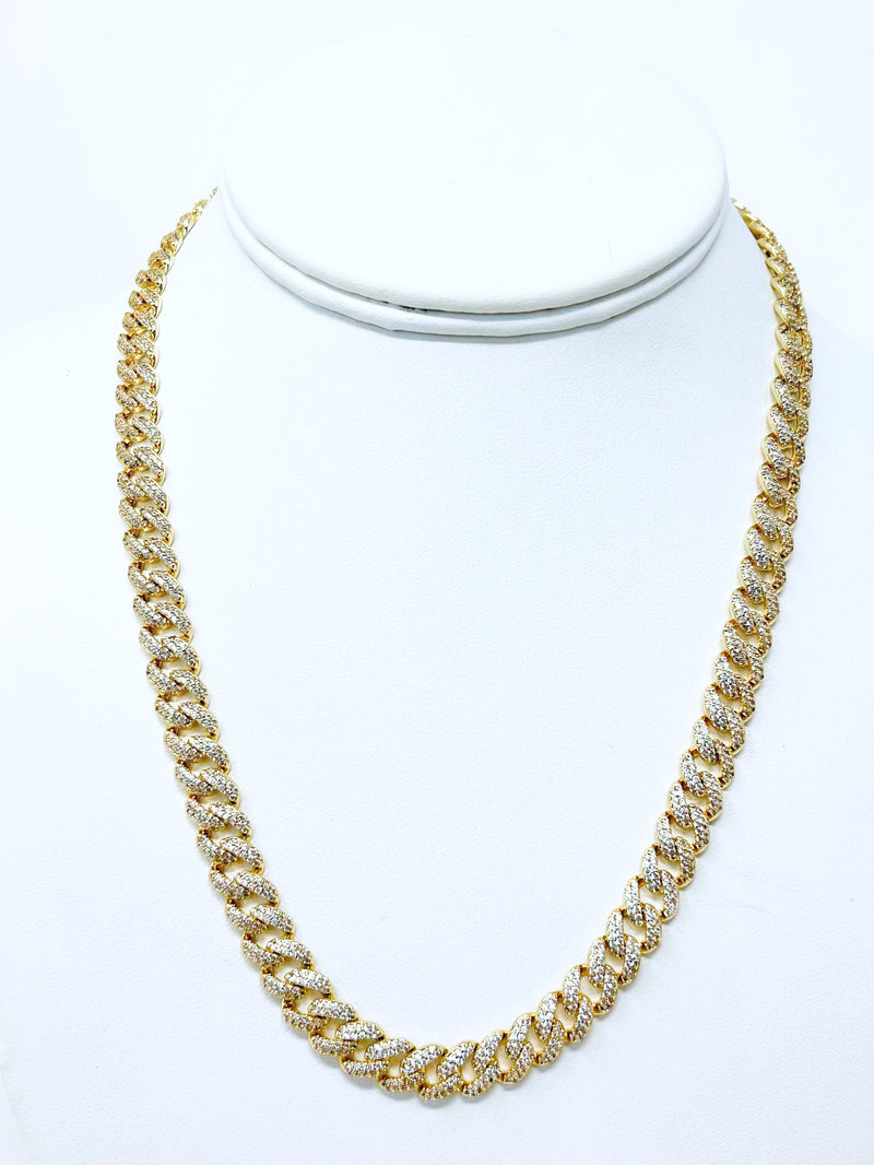 Curved Cuban CZ Necklace - Flat Clasp 8mm-230 Jewelry-NYC-Coastal Bloom Boutique, find the trendiest versions of the popular styles and looks Located in Indialantic, FL