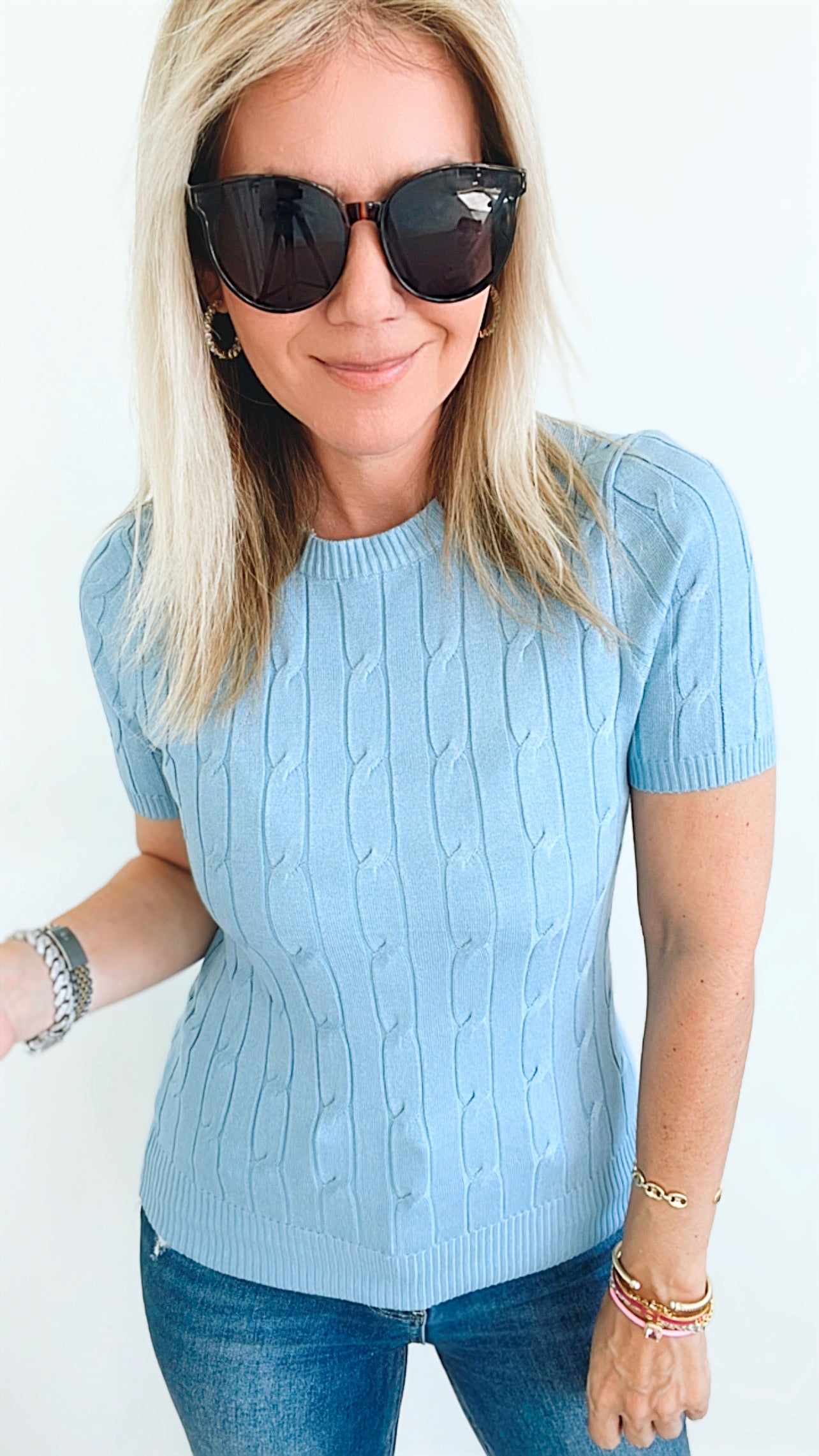 Madison Textured Top - Blue-110 Short Sleeve Tops-Cielo-Coastal Bloom Boutique, find the trendiest versions of the popular styles and looks Located in Indialantic, FL