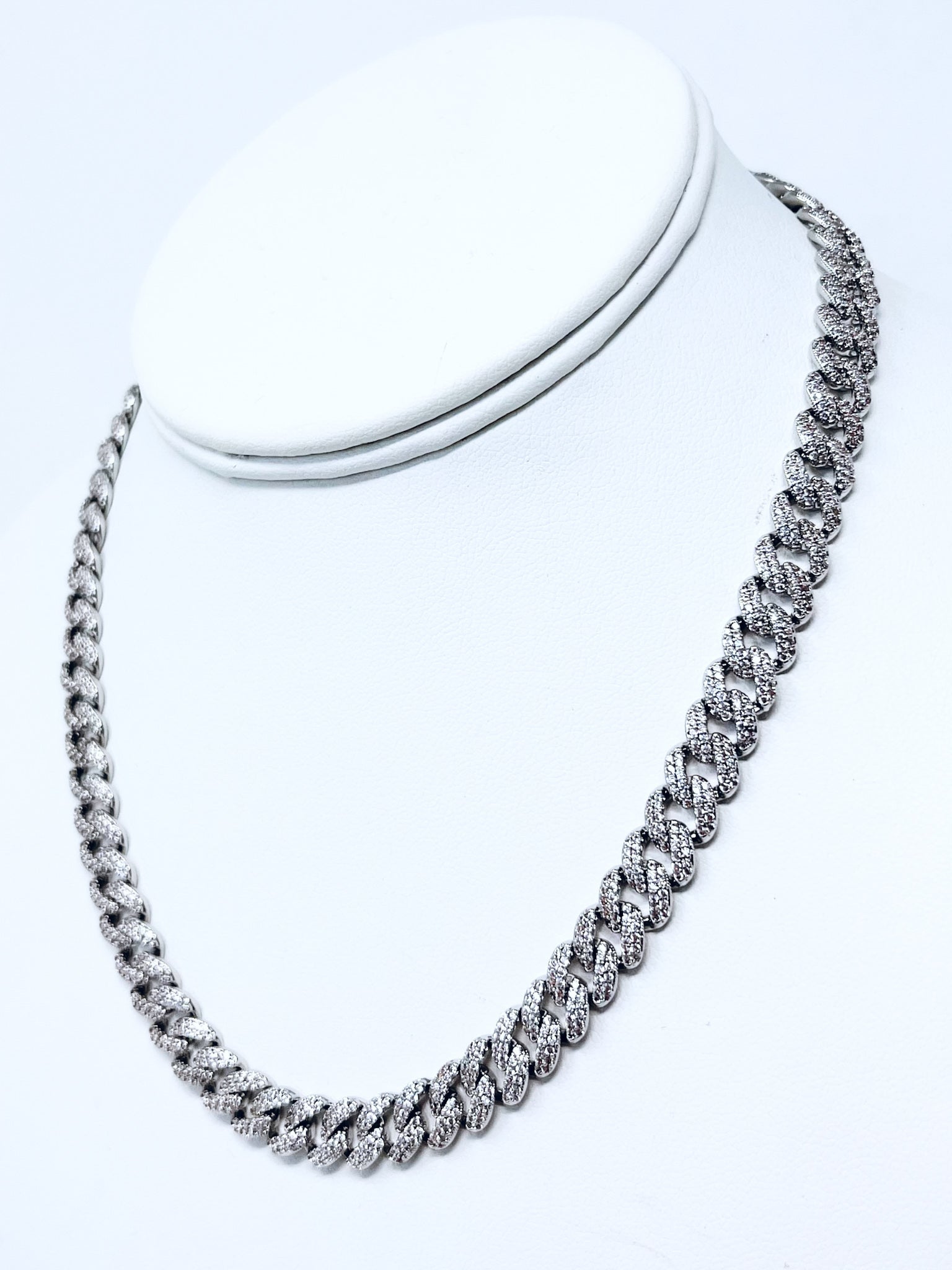 Curved Cuban CZ Necklace - Flat Clasp 8mm-230 Jewelry-NYC-Coastal Bloom Boutique, find the trendiest versions of the popular styles and looks Located in Indialantic, FL