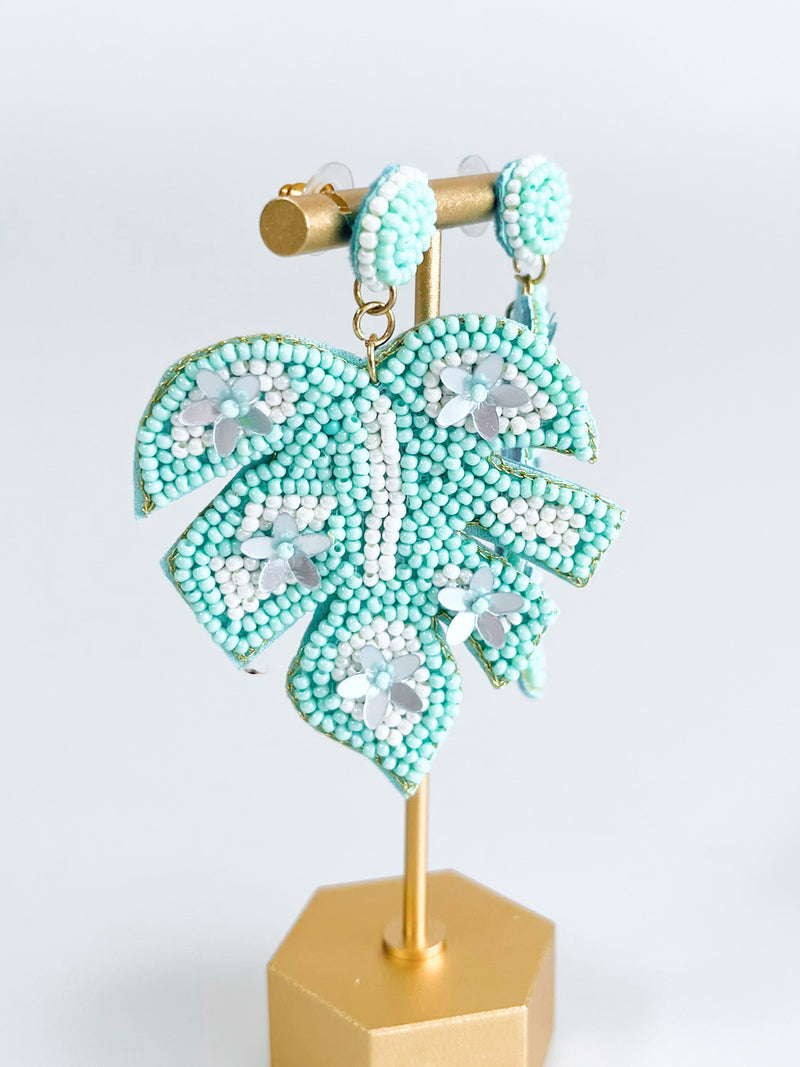 Tropical Forest Leaf Earrings - Turquoise-230 Jewelry-Golden Stella-Coastal Bloom Boutique, find the trendiest versions of the popular styles and looks Located in Indialantic, FL