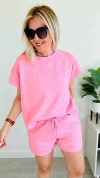 Taylor Textured Top - Bubble Gum-110 Short Sleeve Tops-See and Be Seen-Coastal Bloom Boutique, find the trendiest versions of the popular styles and looks Located in Indialantic, FL