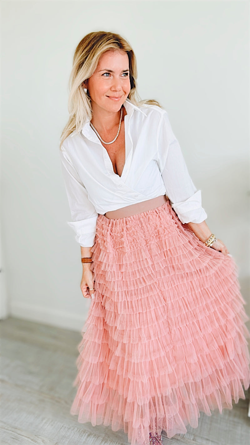 Stella Tiered Tulle Skirt - Blush-170 Bottoms-Taba Stitch-Coastal Bloom Boutique, find the trendiest versions of the popular styles and looks Located in Indialantic, FL
