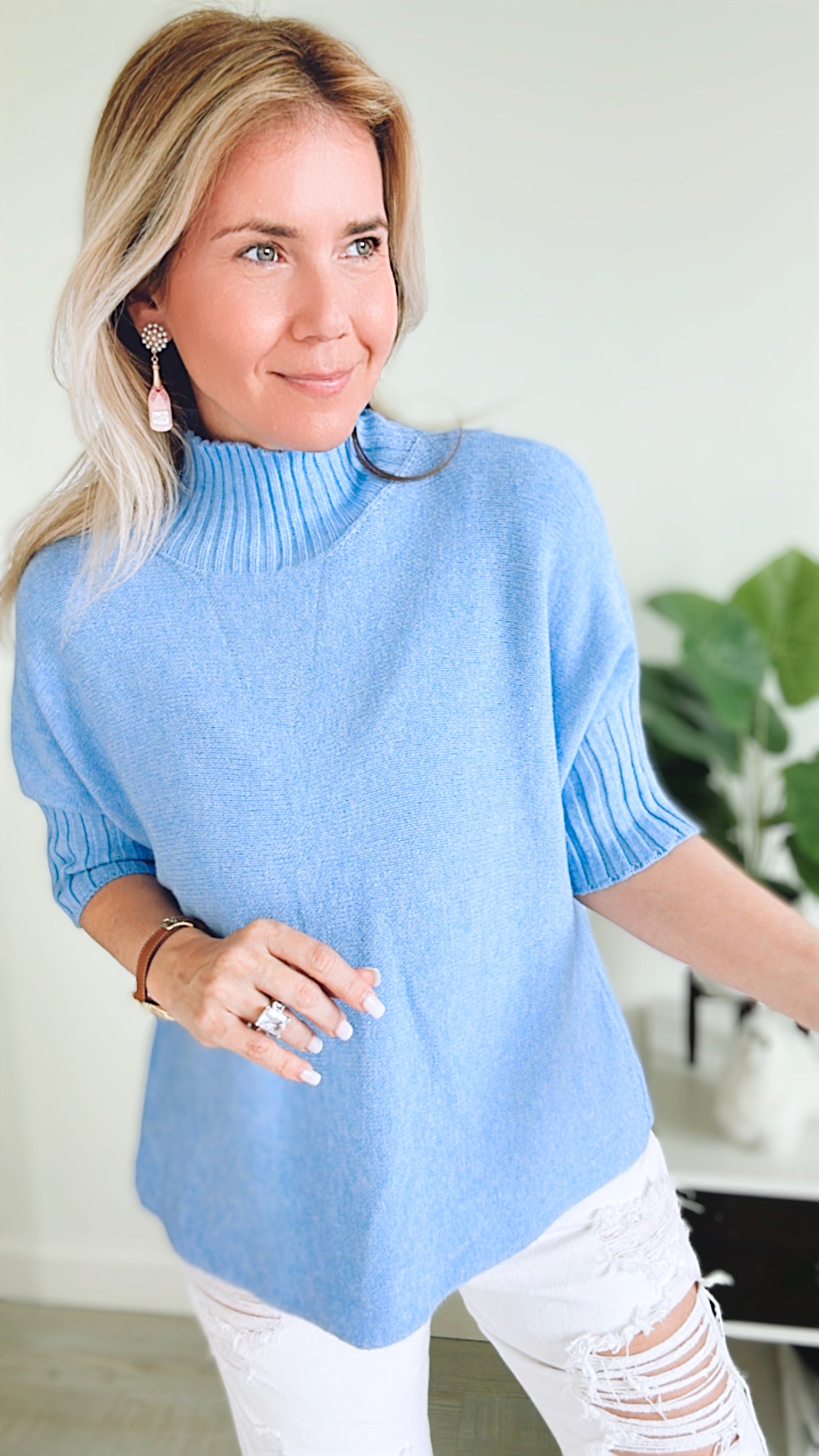 Break Free Italian Sweater Top- Dusty Blue-140 Sweaters-Italianissimo-Coastal Bloom Boutique, find the trendiest versions of the popular styles and looks Located in Indialantic, FL