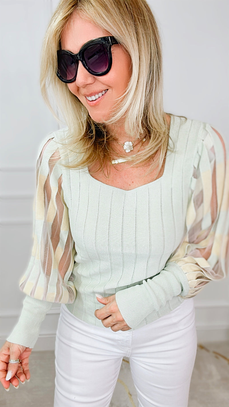 Limoncello Sheer Puff Sleeve Top-140 Sweaters-See and Be Seen-Coastal Bloom Boutique, find the trendiest versions of the popular styles and looks Located in Indialantic, FL