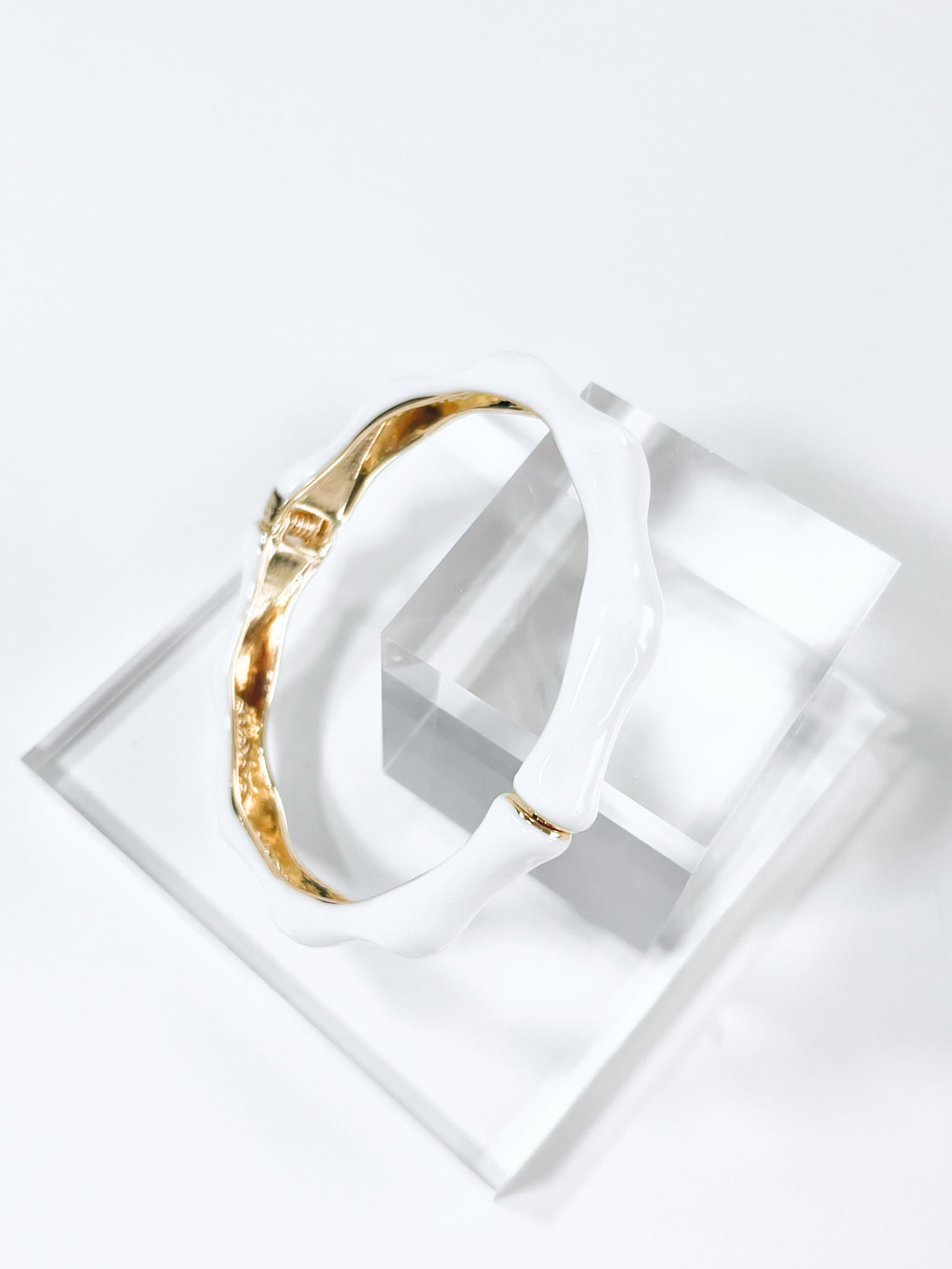 Enamel Bamboo Hinge Bracelet - White-230 Jewelry-Golden Stella-Coastal Bloom Boutique, find the trendiest versions of the popular styles and looks Located in Indialantic, FL