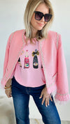 Champagne Obsessed Sweatshirt - Pink-130 Long Sleeve Tops-Why Dress-Coastal Bloom Boutique, find the trendiest versions of the popular styles and looks Located in Indialantic, FL