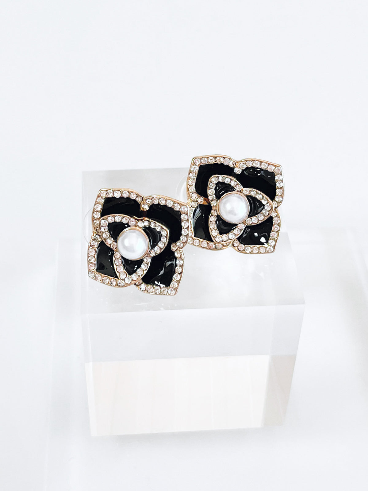 Crystal Flower Earrings - Black-230 Jewelry-Golden Stella-Coastal Bloom Boutique, find the trendiest versions of the popular styles and looks Located in Indialantic, FL