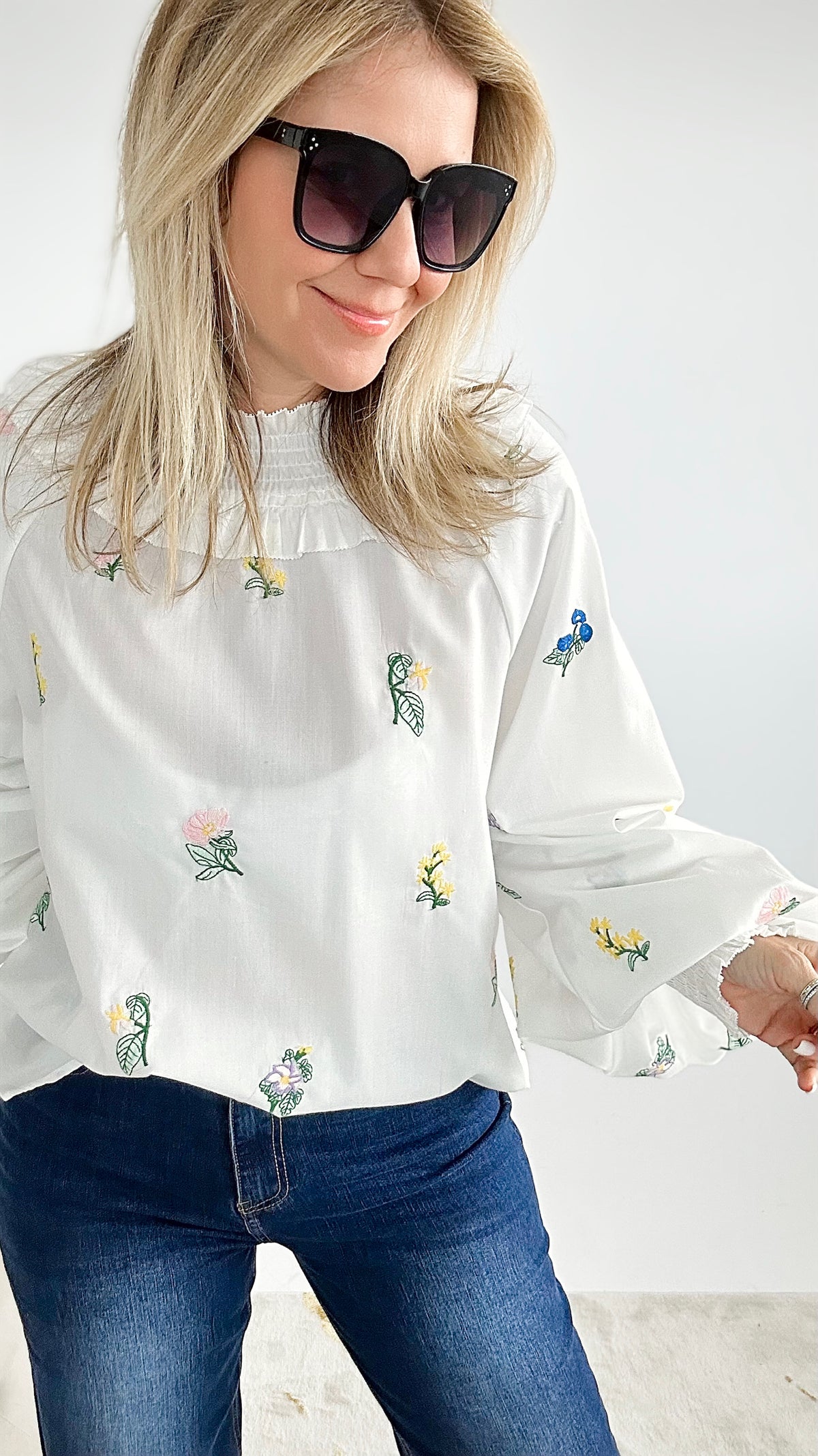 Embroidered Springtime Top-130 Long Sleeve Tops-JJ'S FAIRYLAND-Coastal Bloom Boutique, find the trendiest versions of the popular styles and looks Located in Indialantic, FL