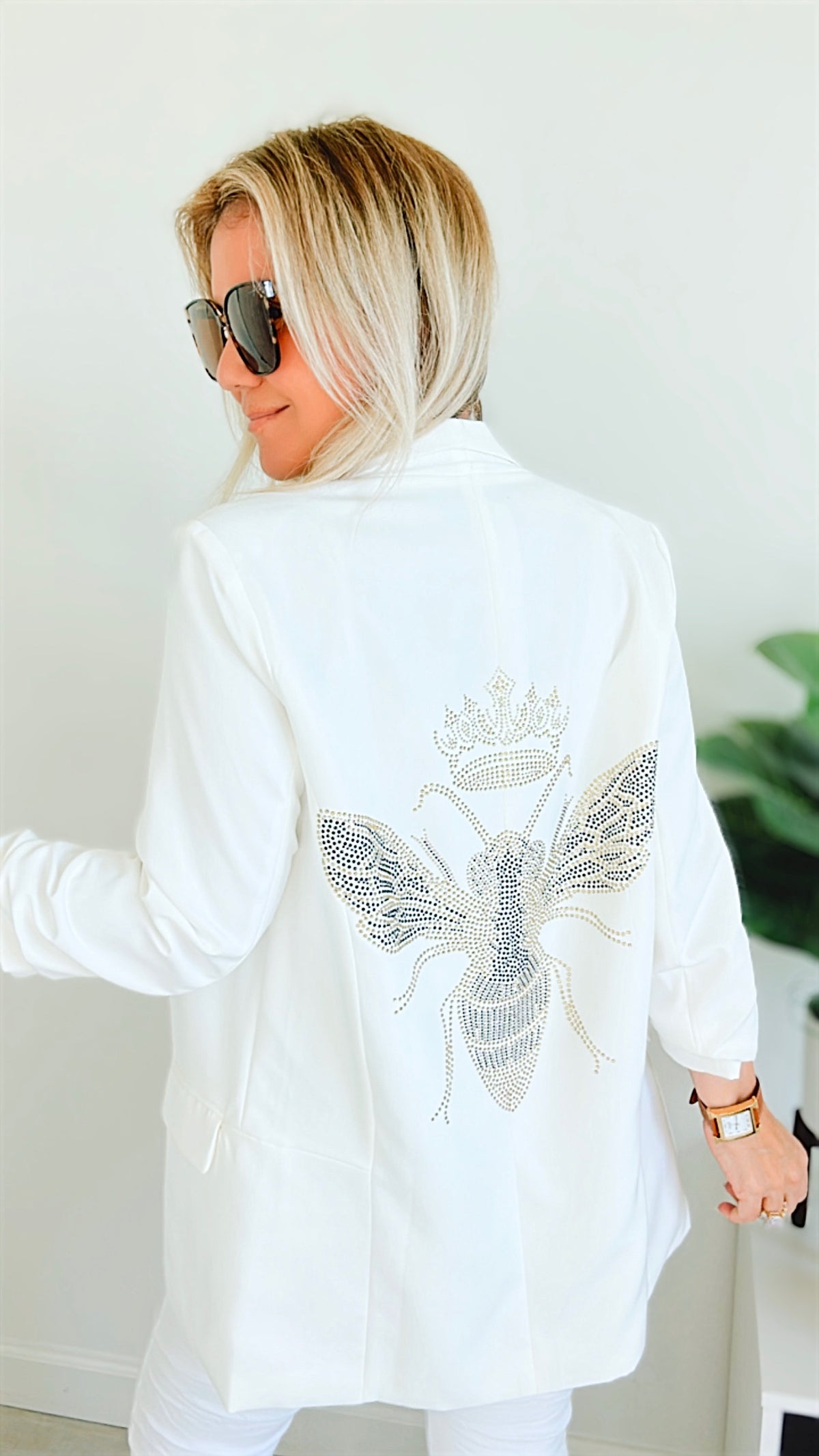 Bling Queen Ruched Sleeve Blazer- White-160 Jackets-Moving Forward Designs-Coastal Bloom Boutique, find the trendiest versions of the popular styles and looks Located in Indialantic, FL