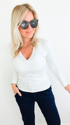 Melissa V Neck Sweater - Ivory-130 Long Sleeve Tops-Cielo-Coastal Bloom Boutique, find the trendiest versions of the popular styles and looks Located in Indialantic, FL
