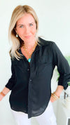 Relaxed Button Down Top - Black-130 Long Sleeve Tops-Love Tree Fashion-Coastal Bloom Boutique, find the trendiest versions of the popular styles and looks Located in Indialantic, FL