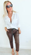 City Lights Faux Leather Italian Jogger - Brown-180 Joggers-Italianissimo/ SEE YOU IN ROME-Coastal Bloom Boutique, find the trendiest versions of the popular styles and looks Located in Indialantic, FL