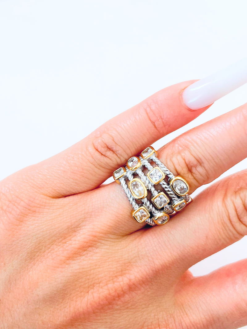 DY CLEAR Twist Cable Ring Two Tone - NYC-230 Jewelry-NYC-Coastal Bloom Boutique, find the trendiest versions of the popular styles and looks Located in Indialantic, FL